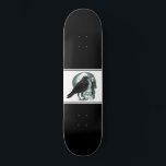Skull Raven Skeleton Key Black Skateboard<br><div class="desc">An illustrated gothic skull, raven and skeleton key on black skateboard.</div>