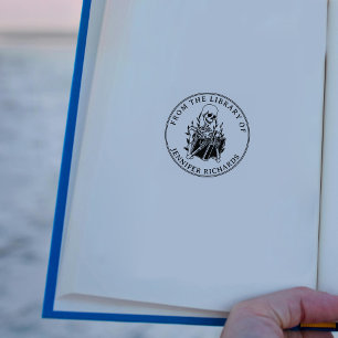 Skull Reading Book, Round From the LIbrary Of Rubber Stamp