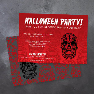 Skull Red Black Halloween Party Invitation