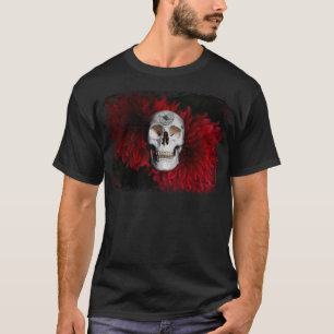 Skull & Red Dahlia with Original Dahlia Drawing T-Shirt
