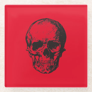 Skull Red Pop Art Glass Coaster