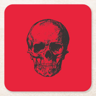 Skull Red Pop Art Square Paper Coaster