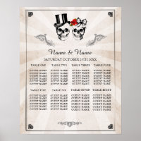 Skull Red Rose 8 Table Plan Wedding Poster Seating