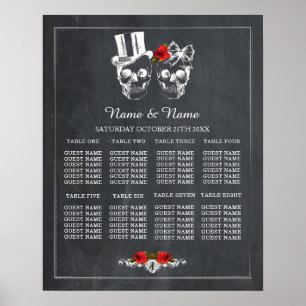 Skull Red Rose 8 Table Plan Wedding Poster Seating