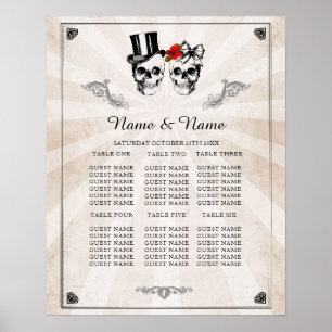 Skull Red Rose Table Plan Wedding Poster Seating