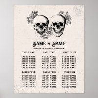 Skull Red Rose Table Plan Wedding Poster Seating