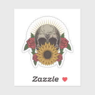 Skull Red Roses Sunflower