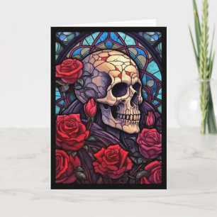 Skull & Red Roses V3 Blank Greeting Card