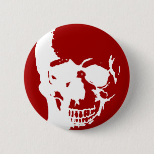 Skull - Red & White Metal Fantasy Art 6 Cm Round Badge