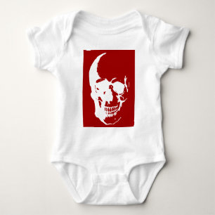 Skull - Red & White Metal Fantasy Art Baby Bodysuit