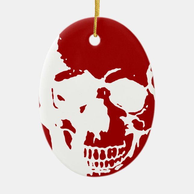 Skull - Red & White Metal Fantasy Art Ceramic Tree Decoration (Front)
