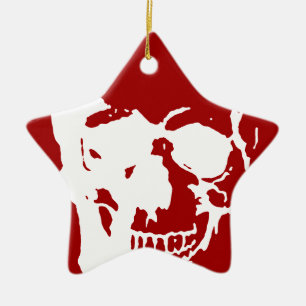 Skull - Red & White Metal Fantasy Art Ceramic Tree Decoration