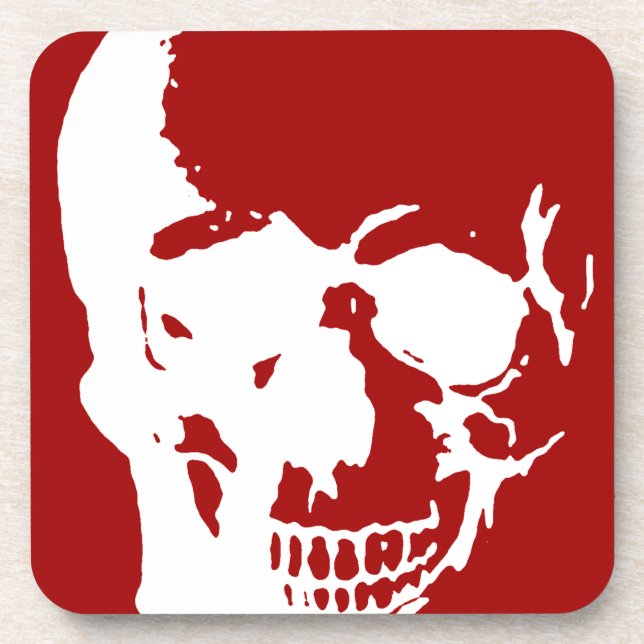 Skull - Red & White Metal Fantasy Art Coaster (Front)