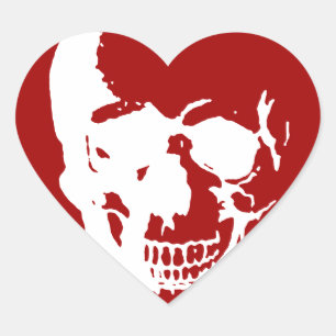 Skull - Red & White Metal Fantasy Art Heart Sticker