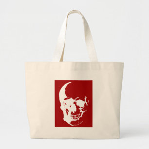 Skull - Red & White Metal Fantasy Art Large Tote Bag