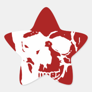 Skull - Red & White Metal Fantasy Art Star Sticker