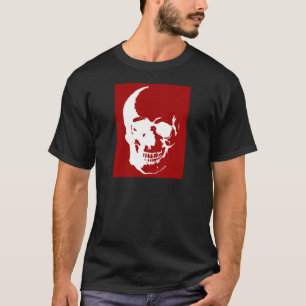 Skull - Red & White Metal Fantasy Art T-Shirt