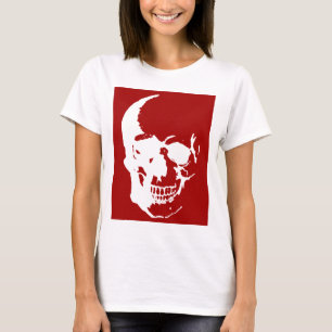 Skull - Red & White Metal Fantasy Art T-Shirt