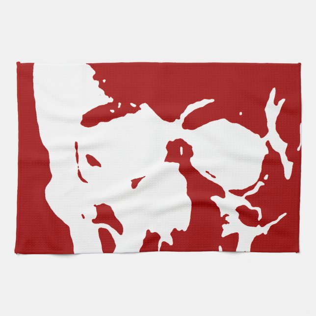 Skull - Red & White Metal Fantasy Art Tea Towel (Horizontal)