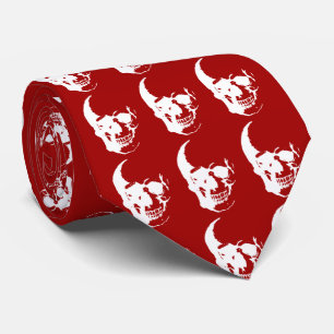 Skull - Red & White Metal Fantasy Art Tie