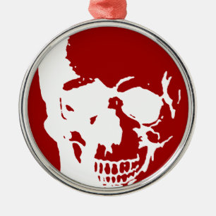 Skull - Red & White Metal Fantasy Art Tree Decoration