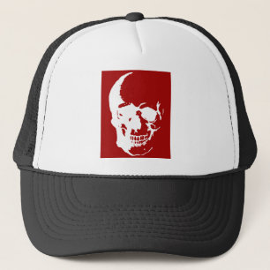 Skull - Red & White Metal Fantasy Art Trucker Hat