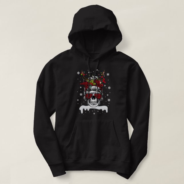 Skull Reindeer Christmas Funny Skulls Santa Hat Re Hoodie (Design Front)