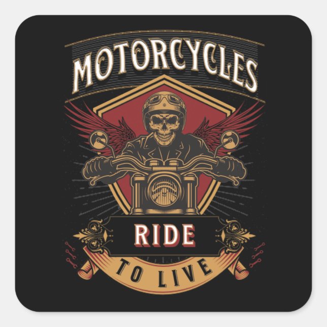 Skull Ride Motorcycles, Ride To Live Square Sticker (Front)