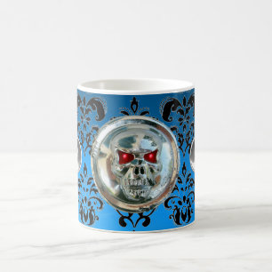 SKULL RIDERS AQUA BLUE BLACK DAMASK COFFEE MUG
