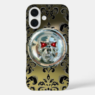 SKULL RIDERS  BLACK GREY DAMASK GEM Agate iPhone 16 Case