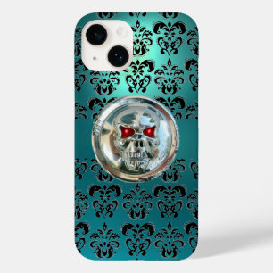 SKULL RIDERS BLACK TEAL BLUE DAMASK FLORAL Case-Mate iPhone 14 CASE