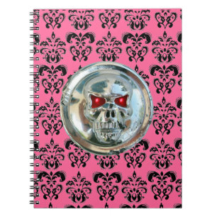 SKULL RIDERS DAMASK black white pink Notebook