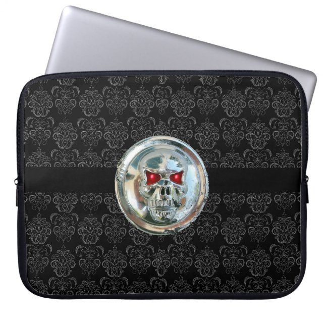 SKULL RIDERS DAMASK grey black Laptop Sleeve (Front)