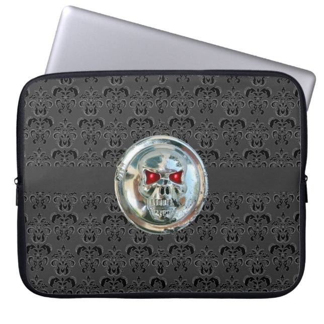 SKULL RIDERS DAMASK grey black Laptop Sleeve (Front)