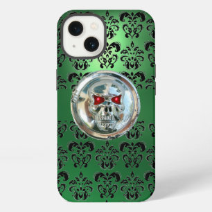 SKULL RIDERS JADE GREEN BLACK DAMASK iPhone 13 CASE