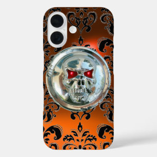 SKULL RIDERS ORANGE BLACK DAMASK GEM Agate iPhone 16 Case