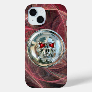 SKULL RIDERS Pink Metal Grey Fractal Swirls iPhone 15 Case