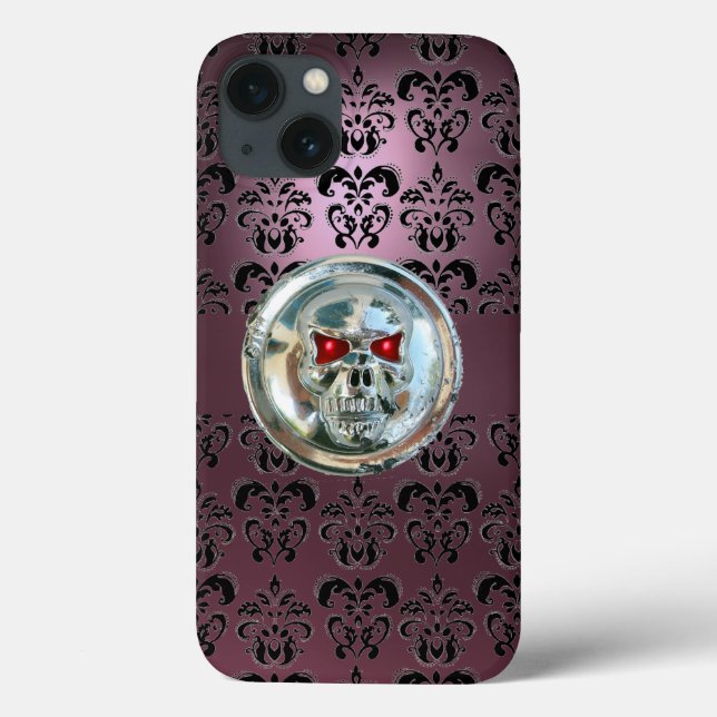 SKULL RIDERS PURPLE PINK BLACK DAMASK Case-Mate iPhone CASE (Back)