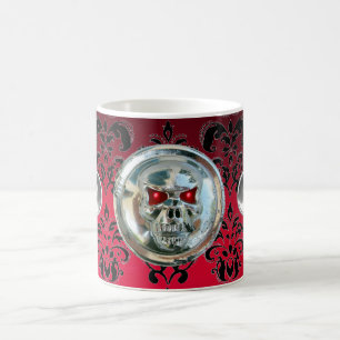 SKULL RIDERS  RED BURGUNDY BLACK DAMASK , Ruby Coffee Mug