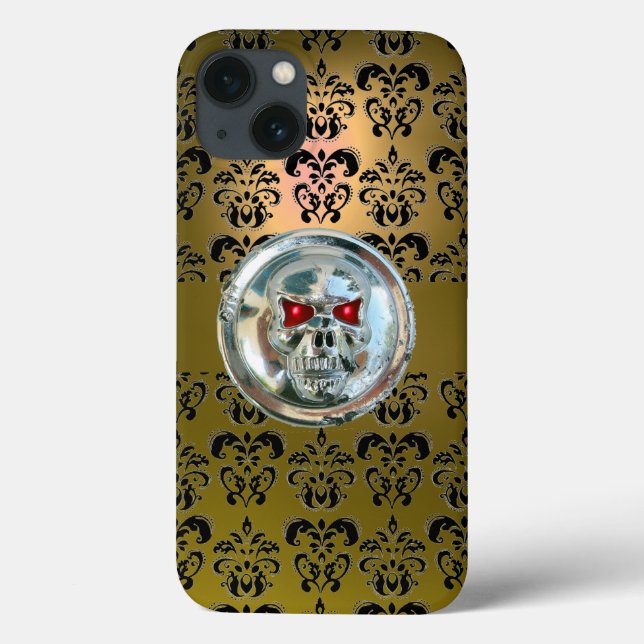 SKULL RIDERS YELLOW BLACK DAMASK  Case-Mate iPhone Case (Back)
