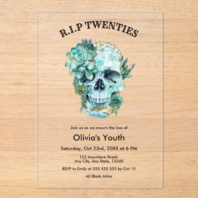 Skull RIP 20s 30th Birthday Death to my Youth  Acrylic Invitations (Front)