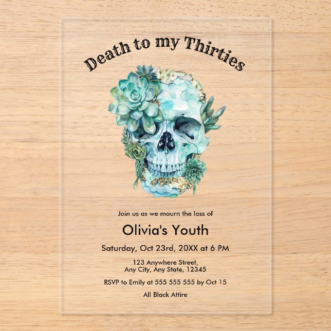 Skull RIP 30s 40th Birthday Death to my Thirties  Acrylic Invitations (Front)