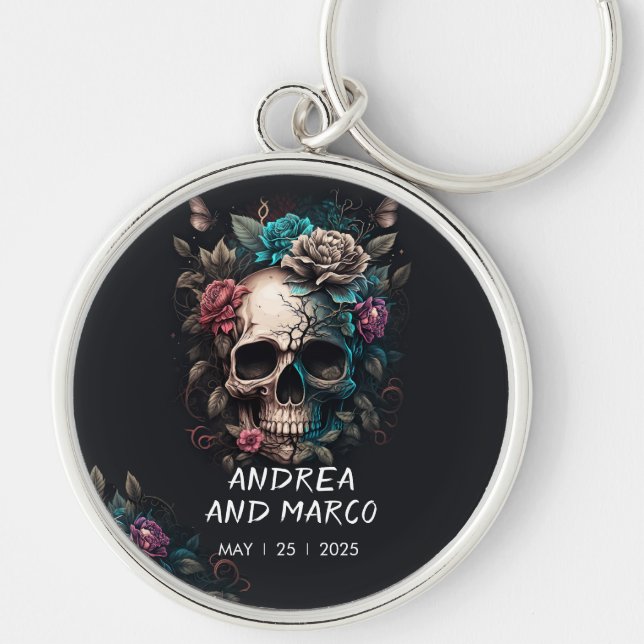 Skull Rock and Roll Gothic Wedding Favour Key Ring (Front)