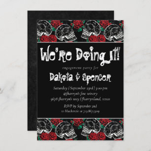 Skull Rose Chalk   Funky Black White Bridal Shower Invitation