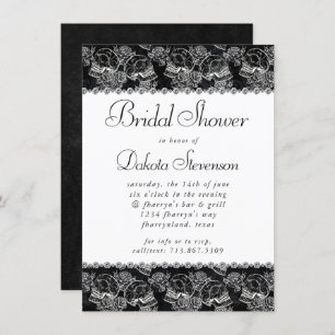 Skull Rose Chalk   Funky Black White Bridal Shower Invitation