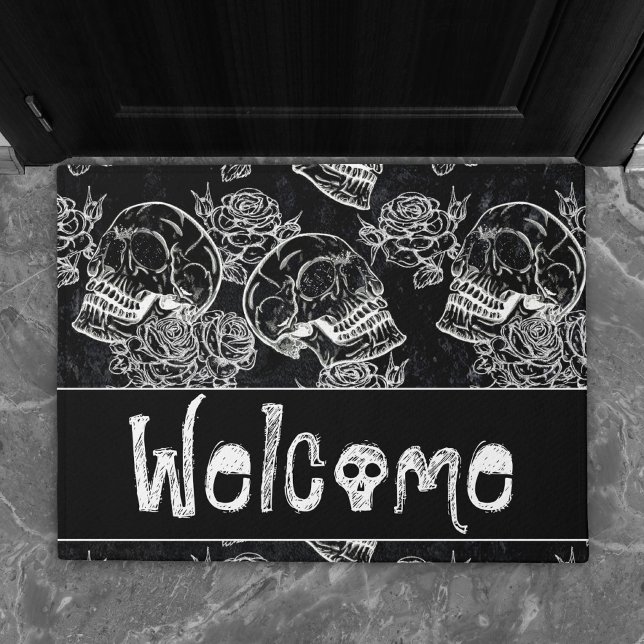 Skull Rose Chalk | Funky Gothic Grunge Welcome Doormat (Creator Uploaded)