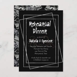 Skull Rose   Gothic Chalkboard Grunge Rehearsal Invitation