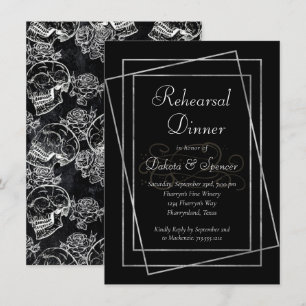 Skull Rose   Gothic Chalkboard Grunge Rehearsal Invitation