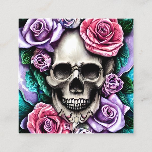 Skull  & Rose Graphic Square Business Card (Front)