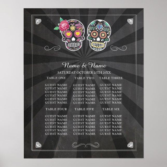 Skull Rose Table Wedding Halloween Poster Seating (Front)